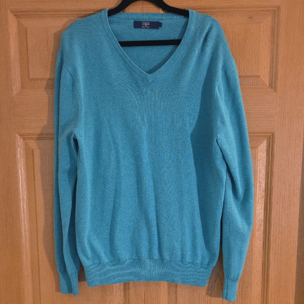 J Crew Mens Teal V-Neck‎ Sweater - Large